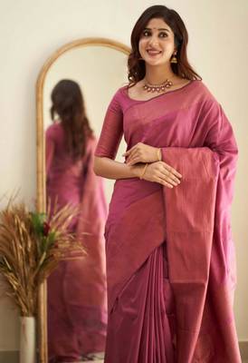 celebrity inspired dark hot pink banarasi art silk jacquard saree with unstitched blouse 3