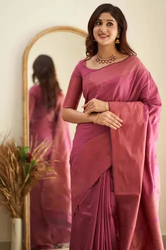 celebrity inspired dark hot pink banarasi art silk jacquard saree with unstitched blouse