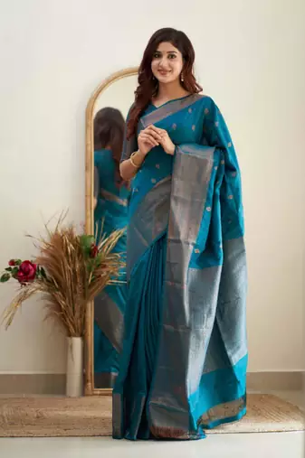  rama green jacquard south silk fancy saree with unstitched blouse