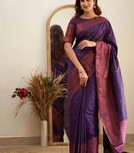 bollywood purple  self design cotton silk kerala saree with unstitched blouse