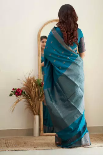  rama green jacquard south silk fancy saree with unstitched blouse