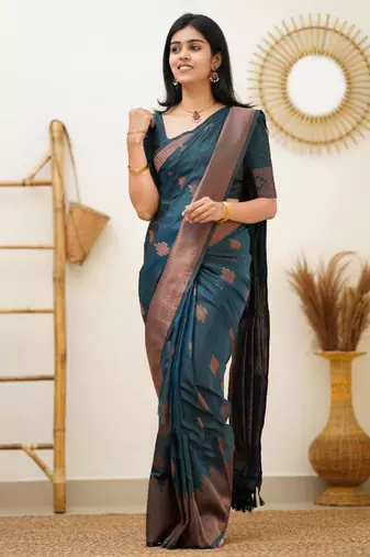 traditional rama green  self design silk cotton bollywood saree with unstitched blouse