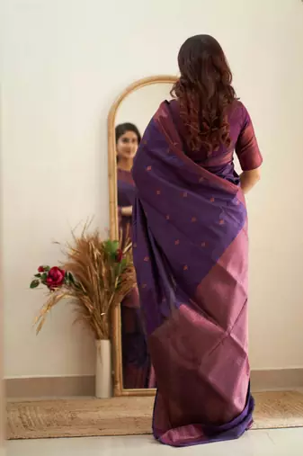  purple self design cotton silk kerala saree with unstitched blouse