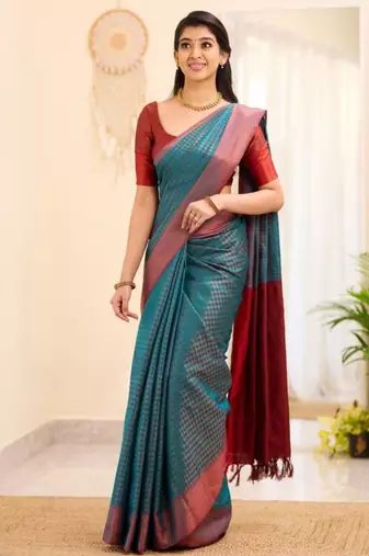 kanjivaram rama green self design art silk all seasons saree with unstitched blouse