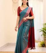 kanjivaram rama green self design art silk all seasons saree with unstitched blouse