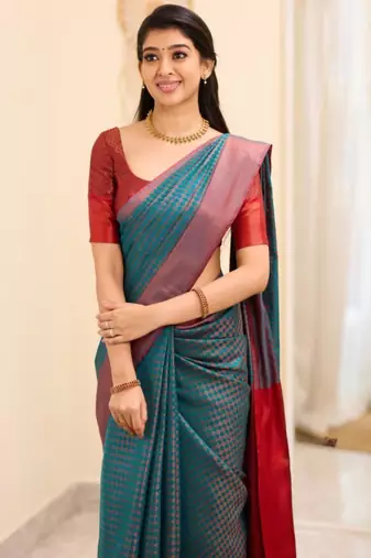 kanjivaram rama green self design art silk all seasons saree with unstitched blouse