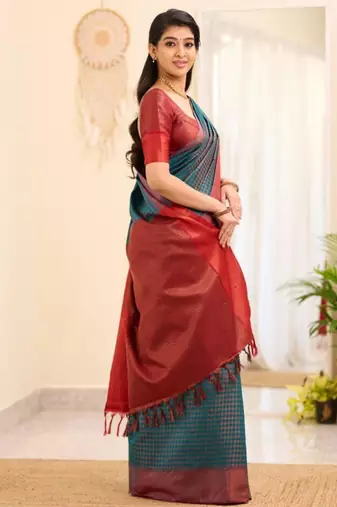 kanjivaram rama green self design art silk all seasons saree with unstitched blouse