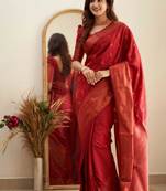kanjivaram red self design art silk blend light weight saree with unstitched blouse
