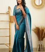 light weight rama green self design art silk blend light weight saree with unstitched blouse