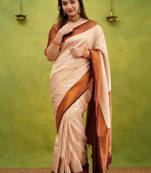 light weight cream resham thread silk cotton bollywood saree with unstitched blouse