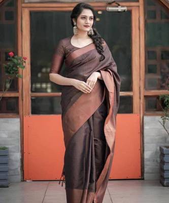 indian copper self design south silk fancy saree with unstitched blouse 1