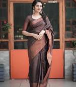 indian copper self design south silk fancy saree with unstitched blouse