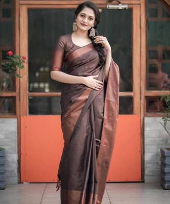 indian copper self design south silk fancy saree with unstitched blouse 2