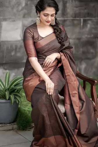 indian copper self design south silk fancy saree with unstitched blouse