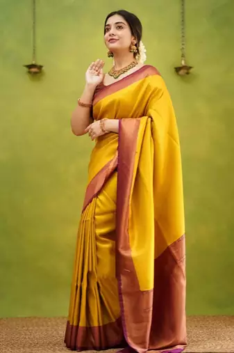 fashionable gold banarasi south silk fancy saree with unstitched blouse