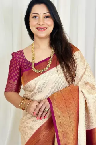 soft white woven cotton silk kerala saree with unstitched blouse