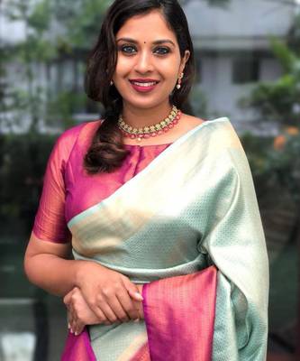 pure sea green jacquard art silk all seasons saree with unstitched blouse 2