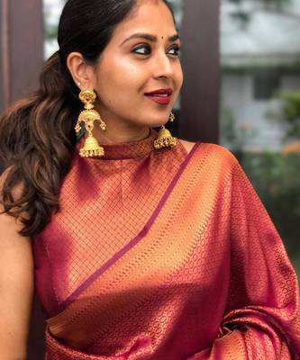  maroon resham thread pure art silk blend multicolor saree with unstitched blouse 2