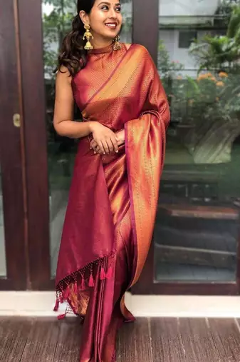  maroon resham thread pure art silk blend multicolor saree with unstitched blouse
