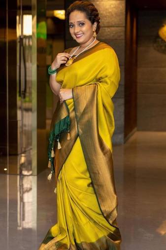 celebrity type dark yellow resham thread pure art silk blend multicolor saree with unstitched blouse