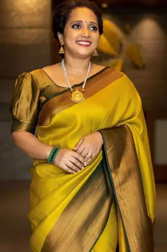 celebrity type dark yellow resham thread pure art silk blend multicolor saree with unstitched blouse