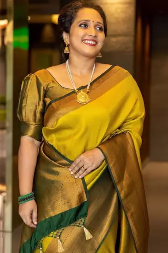 celebrity type dark yellow resham thread pure art silk blend multicolor saree with unstitched blouse