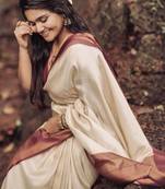 floral light cream banarasi art silk all seasons saree with unstitched blouse