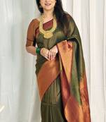 embellished dark green  self design silk cotton bollywood saree with unstitched blouse