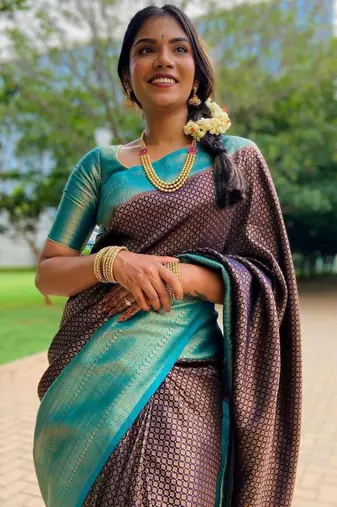 trendy aqua blue woven pure art silk gift saree with unstitched blouse