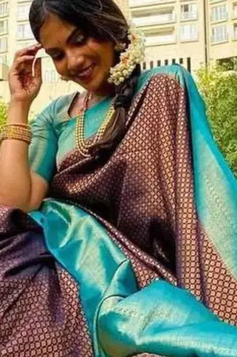  aqua blue woven pure art silk gift saree with unstitched blouse