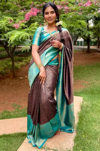  aqua blue woven pure art silk gift saree with unstitched blouse