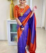 traditional blue jacquard art silk fancy saree with unstitched blouse