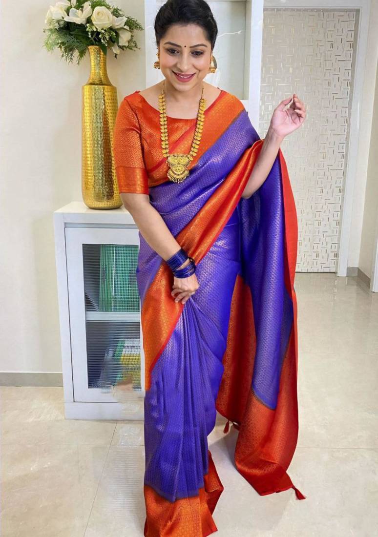 traditional blue jacquard art silk fancy saree with unstitched blouse