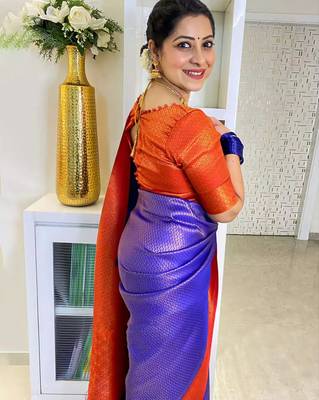  blue jacquard art silk fancy saree with unstitched blouse 3