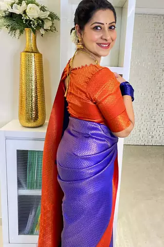  blue jacquard art silk fancy saree with unstitched blouse