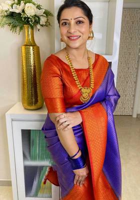  blue jacquard art silk fancy saree with unstitched blouse 4