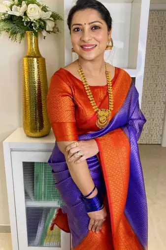  blue jacquard art silk fancy saree with unstitched blouse