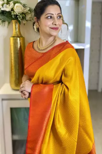 indian yellow resham thread cotton silk kerala saree with unstitched blouse