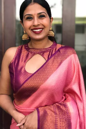 elegance pink banarasi art silk blend light weight saree with unstitched blouse