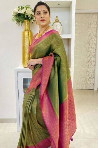 new collection mehendi  self design pure art silk blend multicolor saree with unstitched blouse