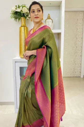 new collection mehendi  self design pure art silk blend multicolor saree with unstitched blouse