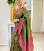 new collection mehendi  self design pure art silk blend multicolor saree with unstitched blouse