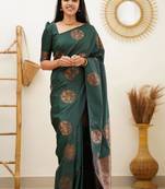 traditional jacquard dark green self design art silk all seasons saree with unstitched blouse