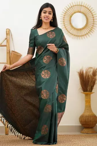  jacquard dark green self design art silk all seasons saree with unstitched blouse