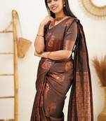 bollywood brown jacquard south silk fancy saree with unstitched blouse