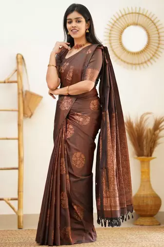  brown jacquard south silk fancy saree with unstitched blouse