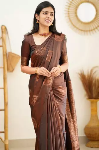 brown jacquard south silk fancy saree with unstitched blouse