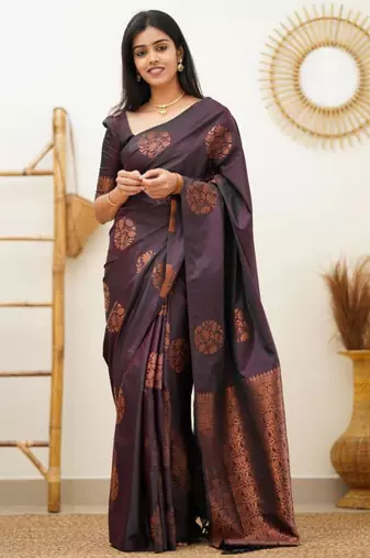 kanjivaram purple resham thread pure art silk gift saree with unstitched blouse