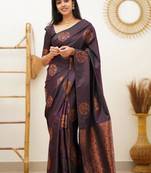 kanjivaram purple resham thread pure art silk gift saree with unstitched blouse