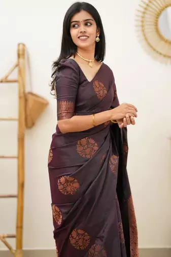 kanjivaram purple resham thread pure art silk gift saree with unstitched blouse